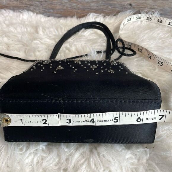 Black Satin Rhinstone Handbag Shoulder Bag Witchy Fairy Whimsical Evening Bag - Picture 11 of 11